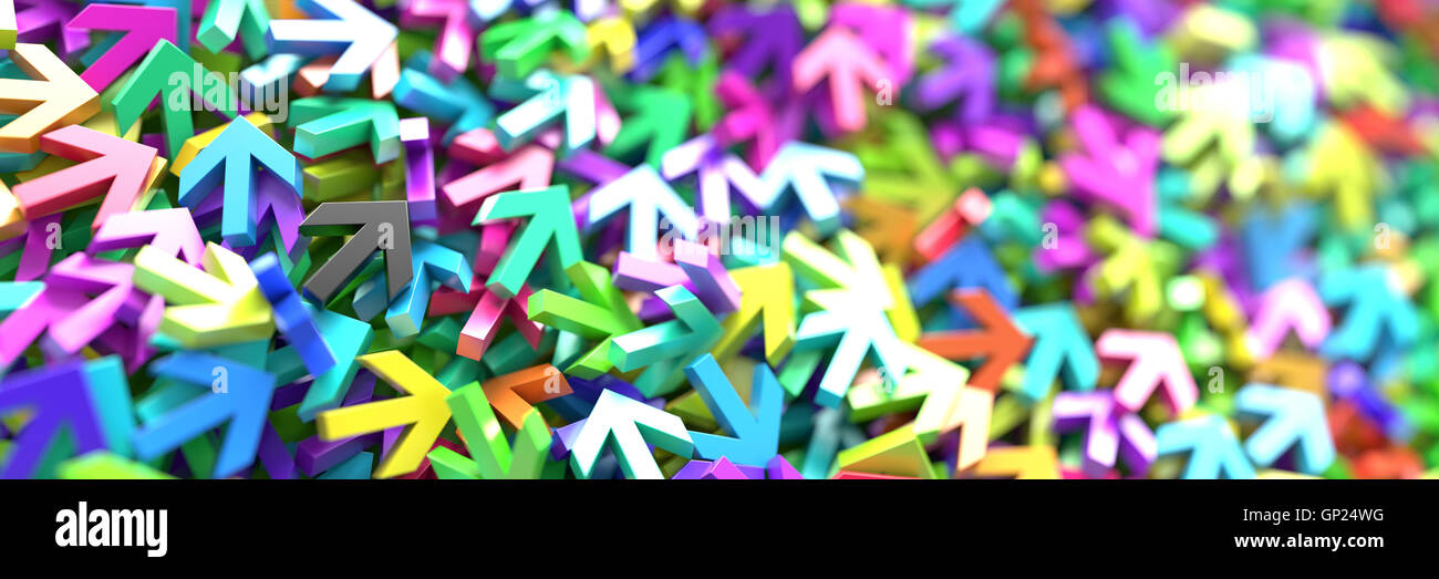 Unendliche Pfeil-Zeichen auf einer Ebene, 3D-Rendering Stockfoto