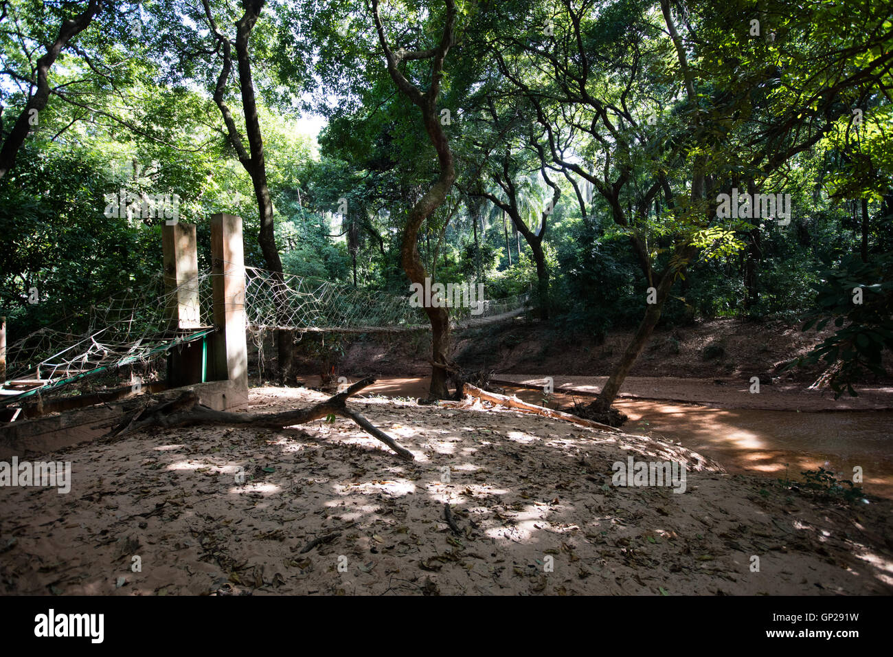 Burkina Faso, hängende Hängebrücke in den Dschungel. Stockfoto