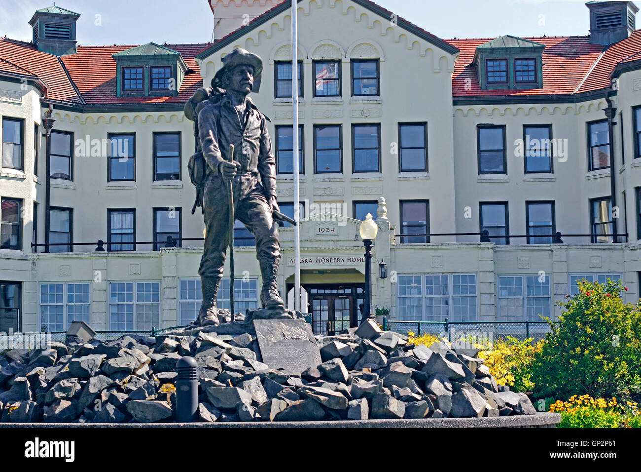 Statue "Der Goldsucher" Alaska-Pioniere Home Sitka Alaska Inside Passage südöstlichen Alaska USA Stockfoto