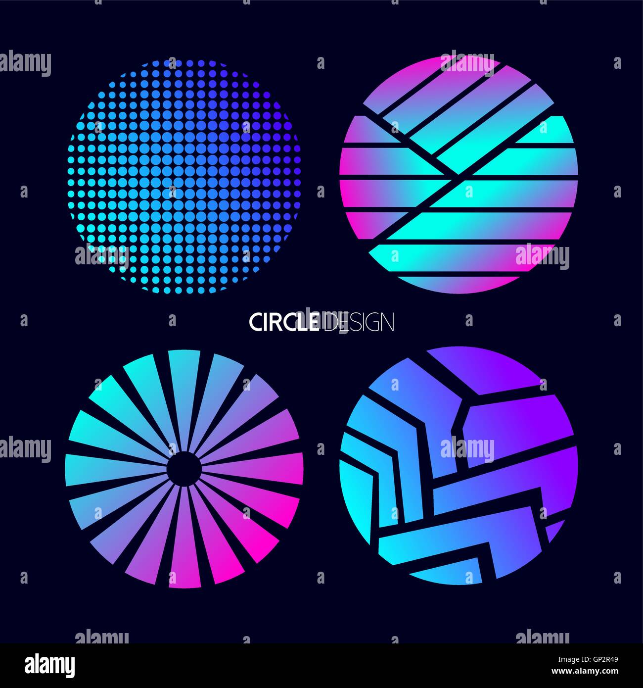 Moderne Kreis Satz von Geometrie Formen und futuristische abstrakten Designs in lebendige Verlaufsfarben. EPS10 Vektor. Stock Vektor