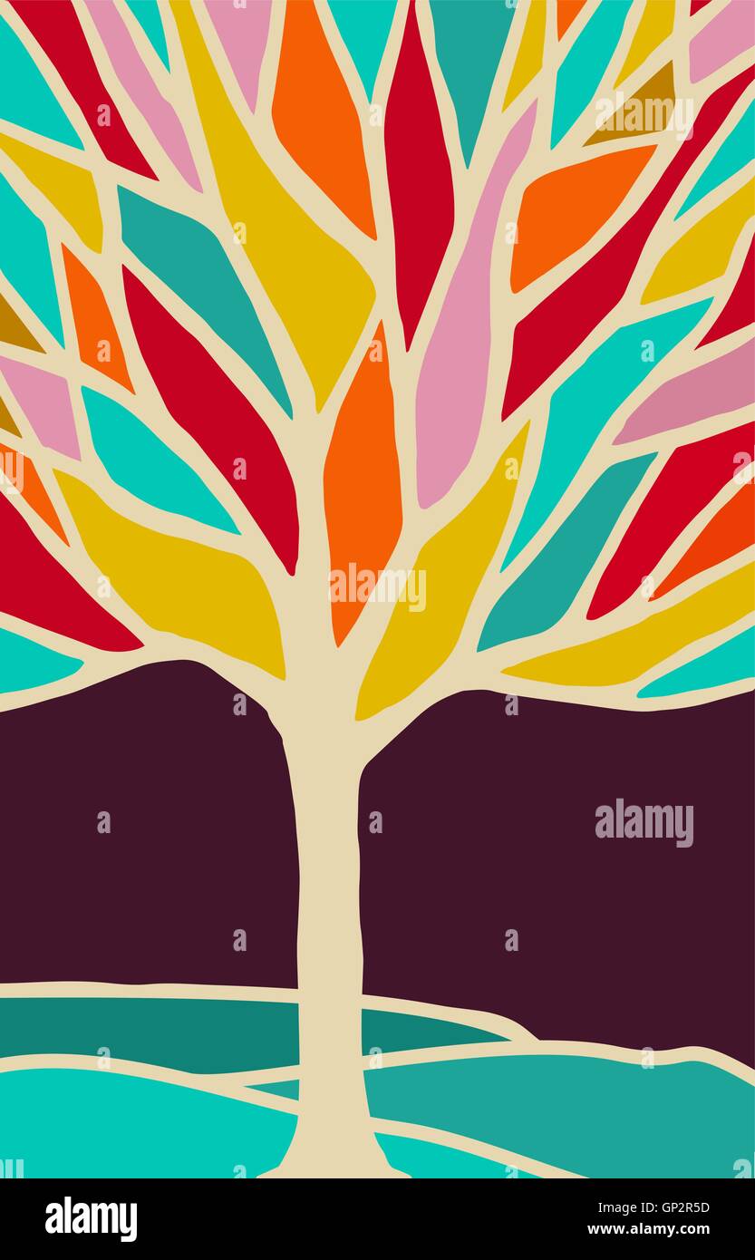 Bunter Baum Abbildung mit Vielfalt Farbe Zweige, Natur Konzeptkunst für Umwelt-Bewusstsein-design Stock Vektor