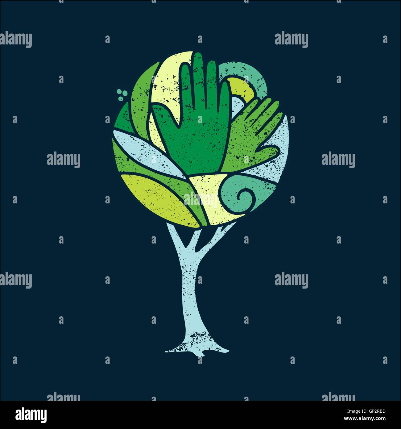 Bunter Baum Konzeptkunst mit grüne Hände und Natur-Design für soziales Umfeld Hilfe. EPS10 Vektor. Stock Vektor