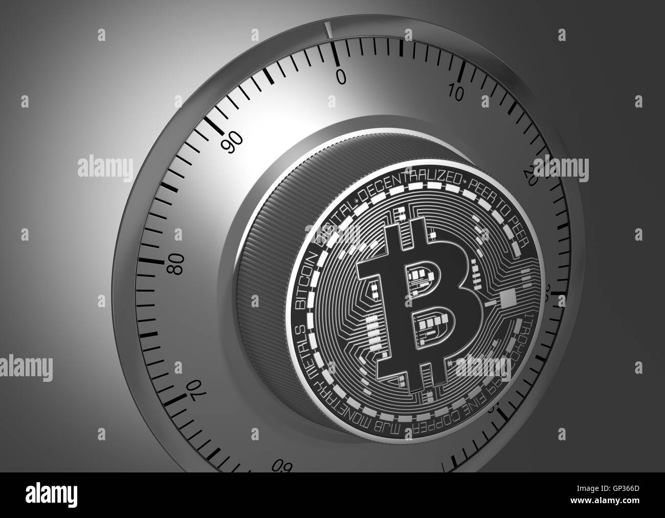 Nahaufnahme von Bitcoin Like A sicherer Verschluss Stockfoto