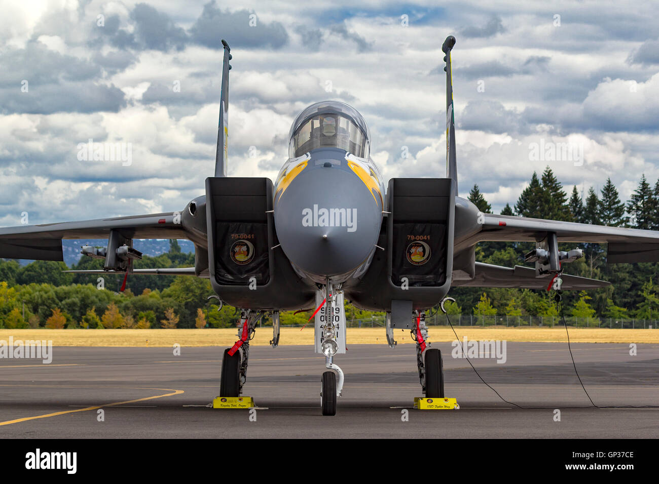 F-15 Eagle für den Oregon Air National Guard 173. Fighter Wing basierend auf Kingsley Field in Klamath Falls, Oregon. Stockfoto