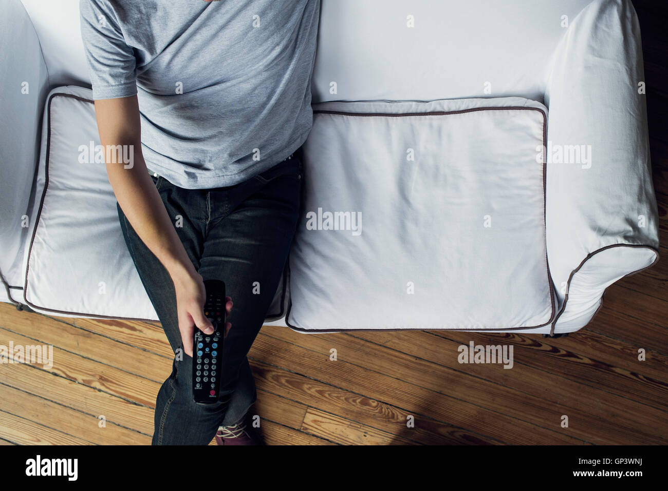 Mann vor dem Fernseher, Kanal Stockfoto