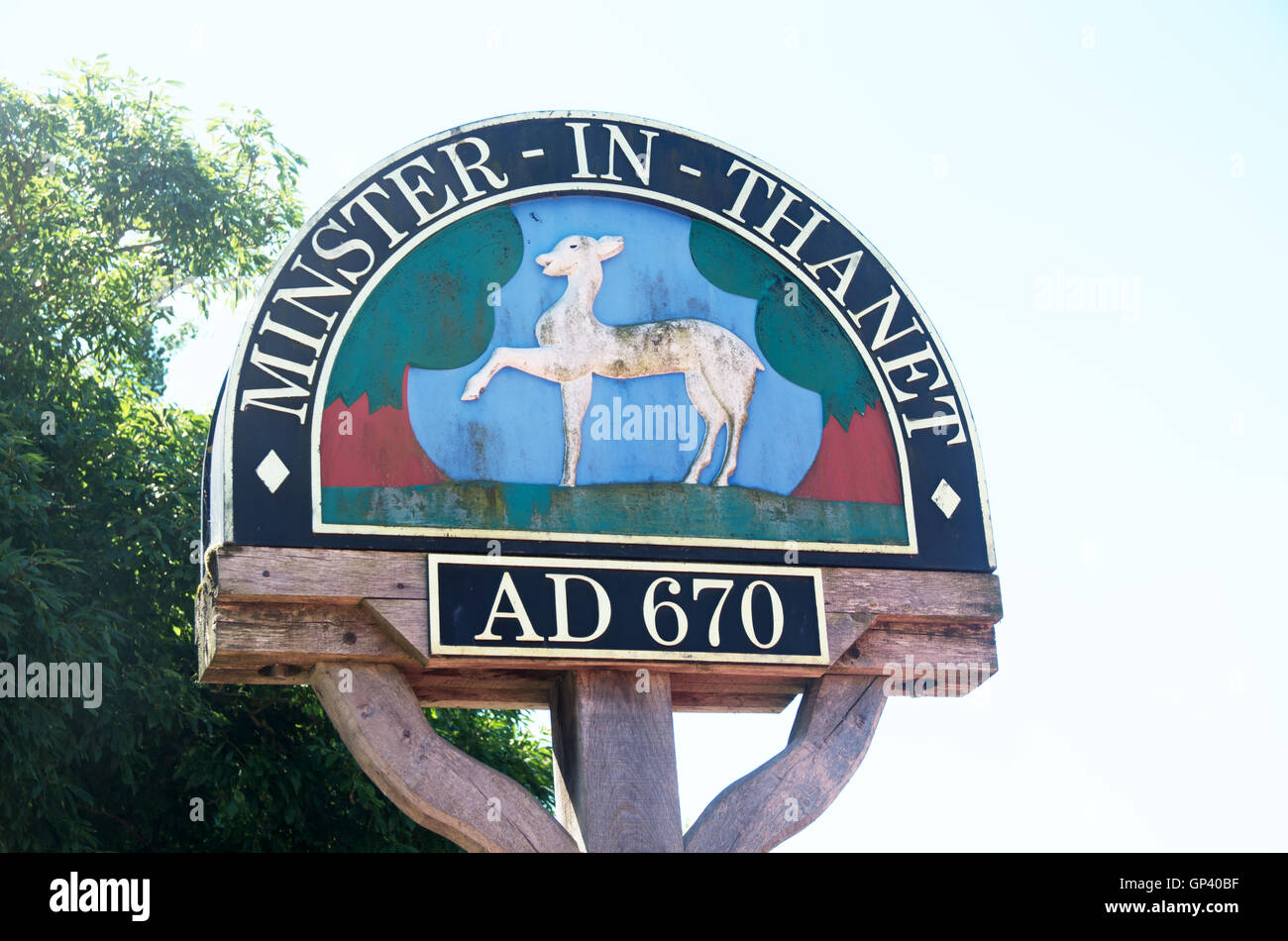 Münster in Thanet, Treppenaufgang Zeichen, Kent, England Stockfoto