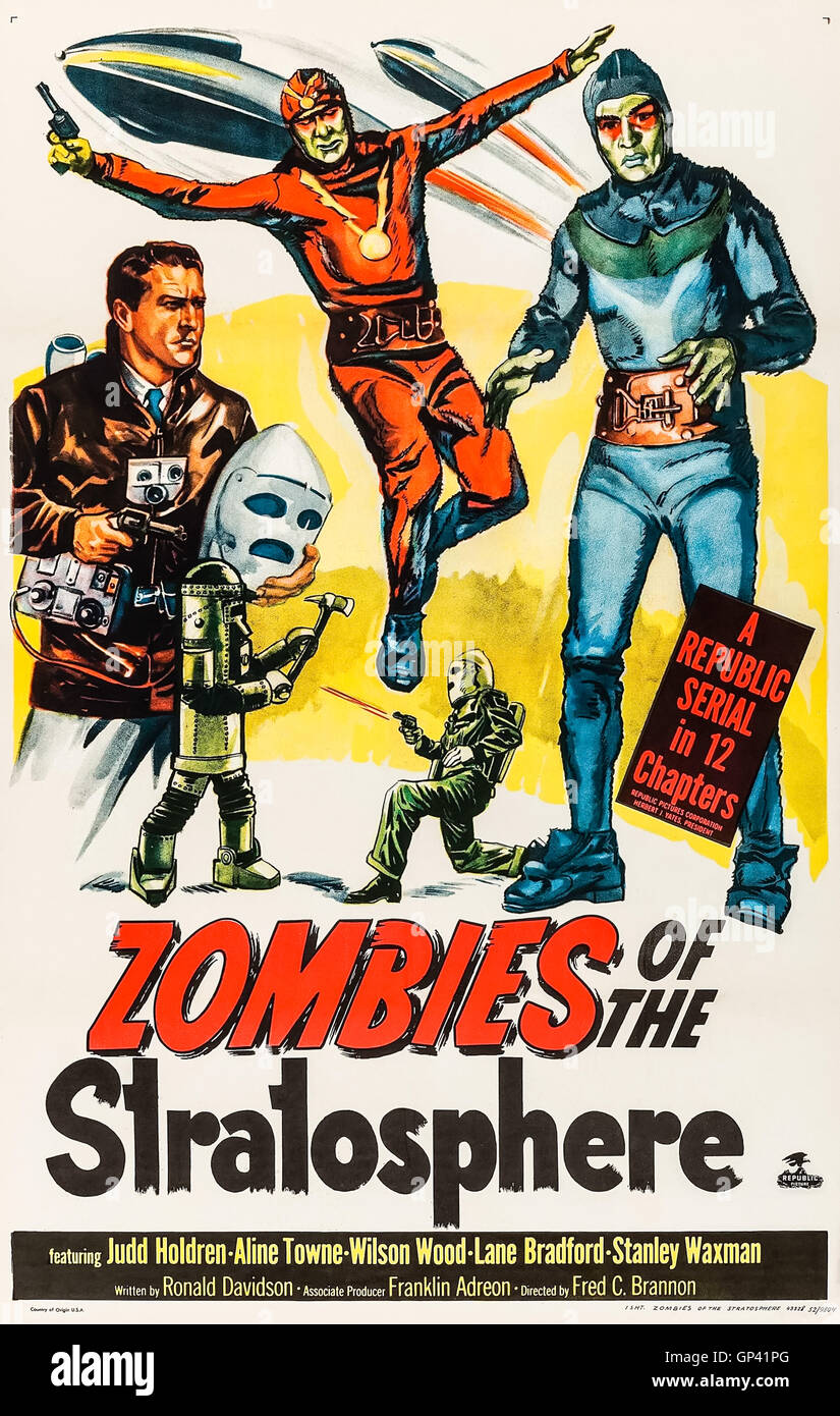Zombies der Stratosphäre (1952) unter der Regie von Fred C. Brannon und starring Judd Holdren, Aline Towne und Wilson Holz. Marsmenschen plan Erde aus der Umlaufbahn zu Blasen, so dass Mars seinen Platz einnehmen kann! Stockfoto