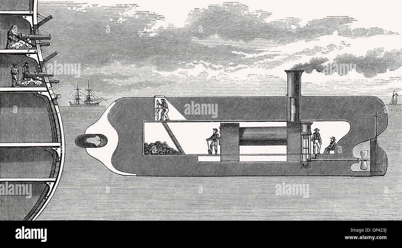 U-Boot mit einer Bombe Petard, 19. Jahrhundert Stockfoto