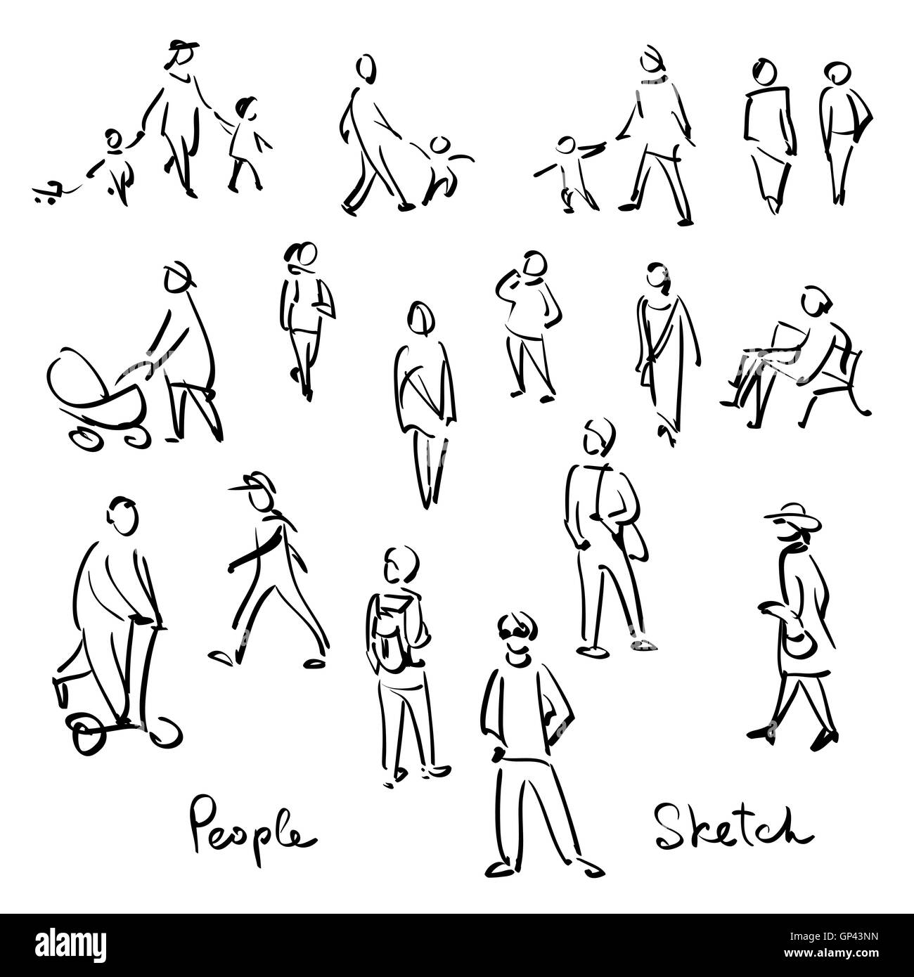 Lockeren Leuten Skizze. Umriss Hand Zeichnung Vektor Illustration Stock Vektor