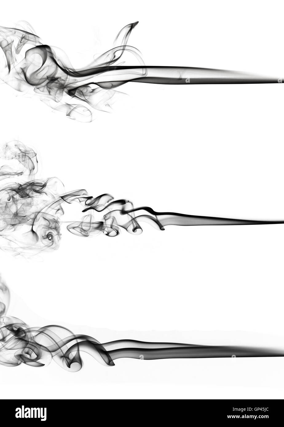 schwarzer Rauch Sammlung auf weißem Hintergrund Stockfoto