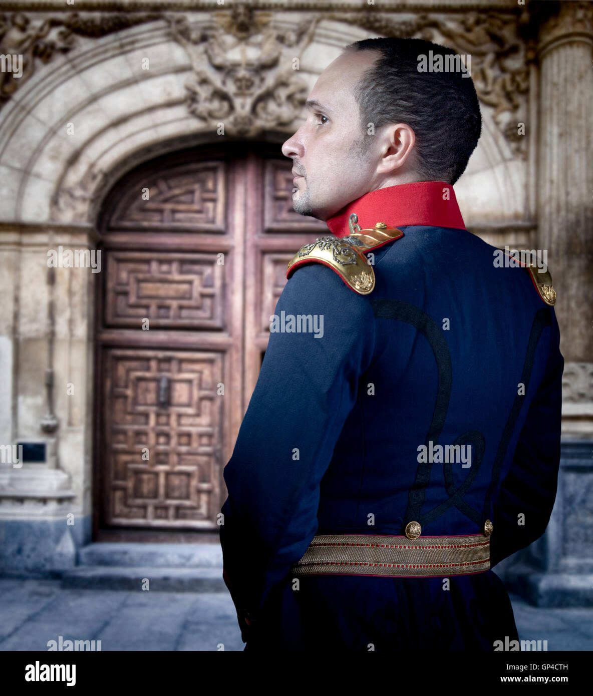 Spanische alte Soldat, eleganten historischen Kostüm Stockfoto