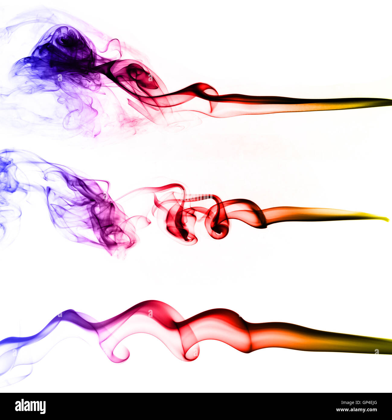 Sammlung von farbigen Rauch isoliert auf weißem Hintergrund Stockfoto