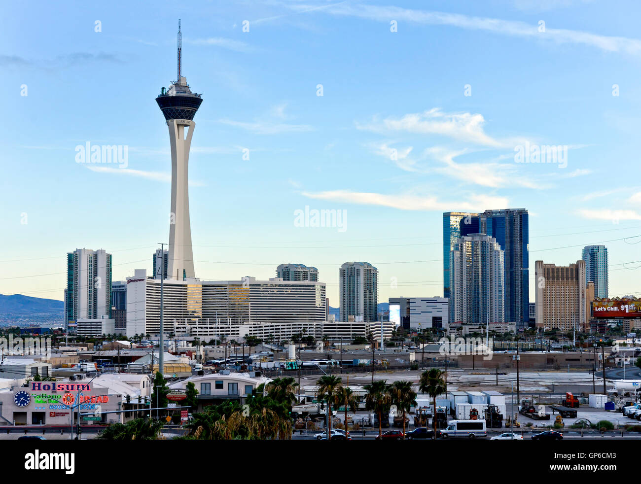 Nördlichen Ende des Las Vegas Strip mit dem Stratosphere Tower, Hotel und Casino Stockfoto