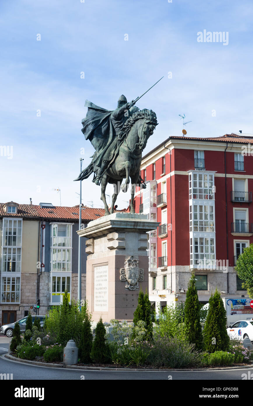 BURGOS, Spanien - 31. August 2016: Statue zu Ehren des mittelalterlichen Helden El Cid Campeador Stockfoto