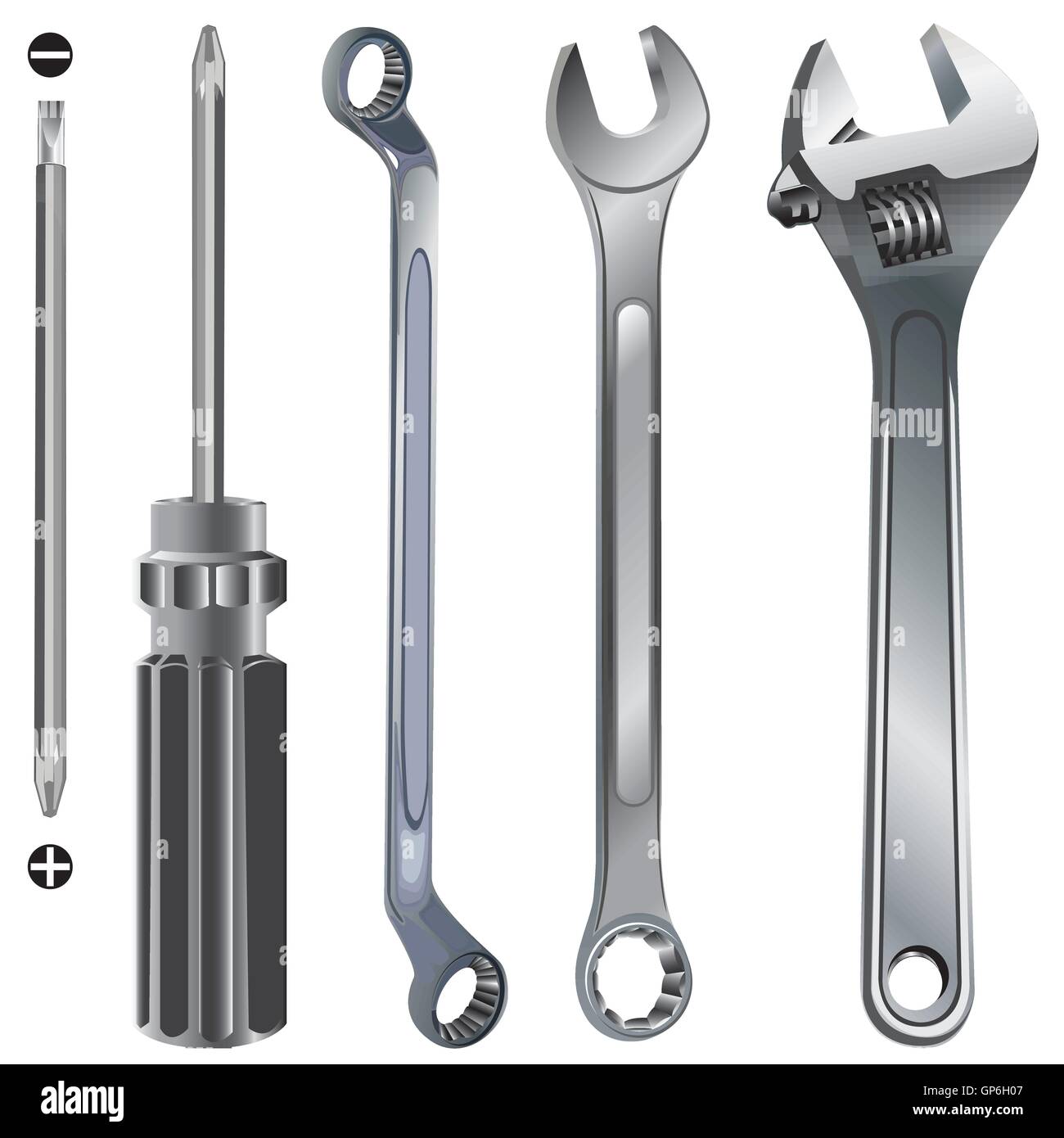 Werkzeug, Hand, Vektor, Reparatur, Schraubenschlüssel, Schraubendreher, Abbildung, isoliert, Hintergrund, Bausatz, weiß, Schraubenschlüssel, Haus, Satz, Verbesserung Stock Vektor