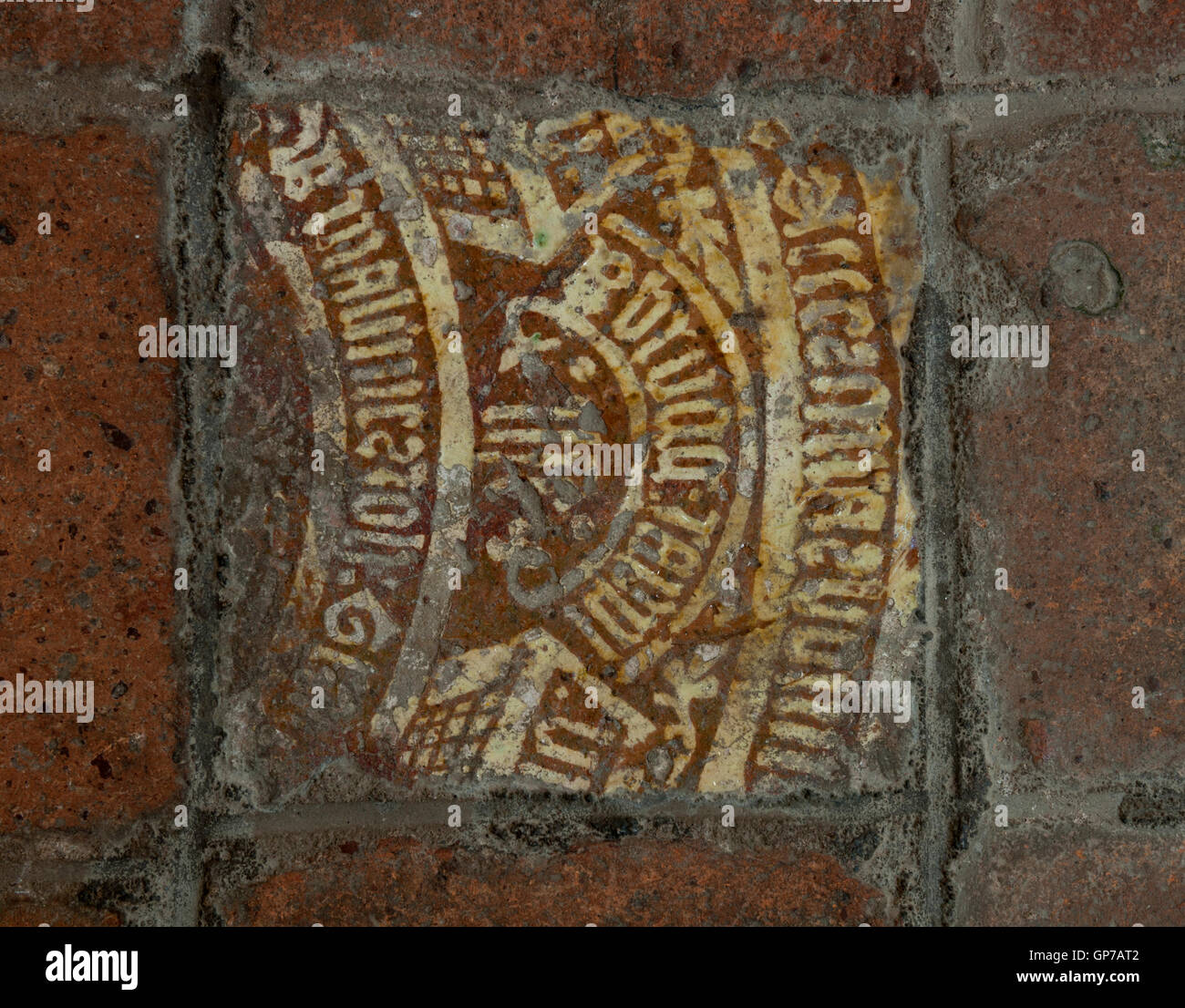 Mittelalterliche Bodenfliese in kleinen Malvern Priory, Worcestershire, England, UK Stockfoto