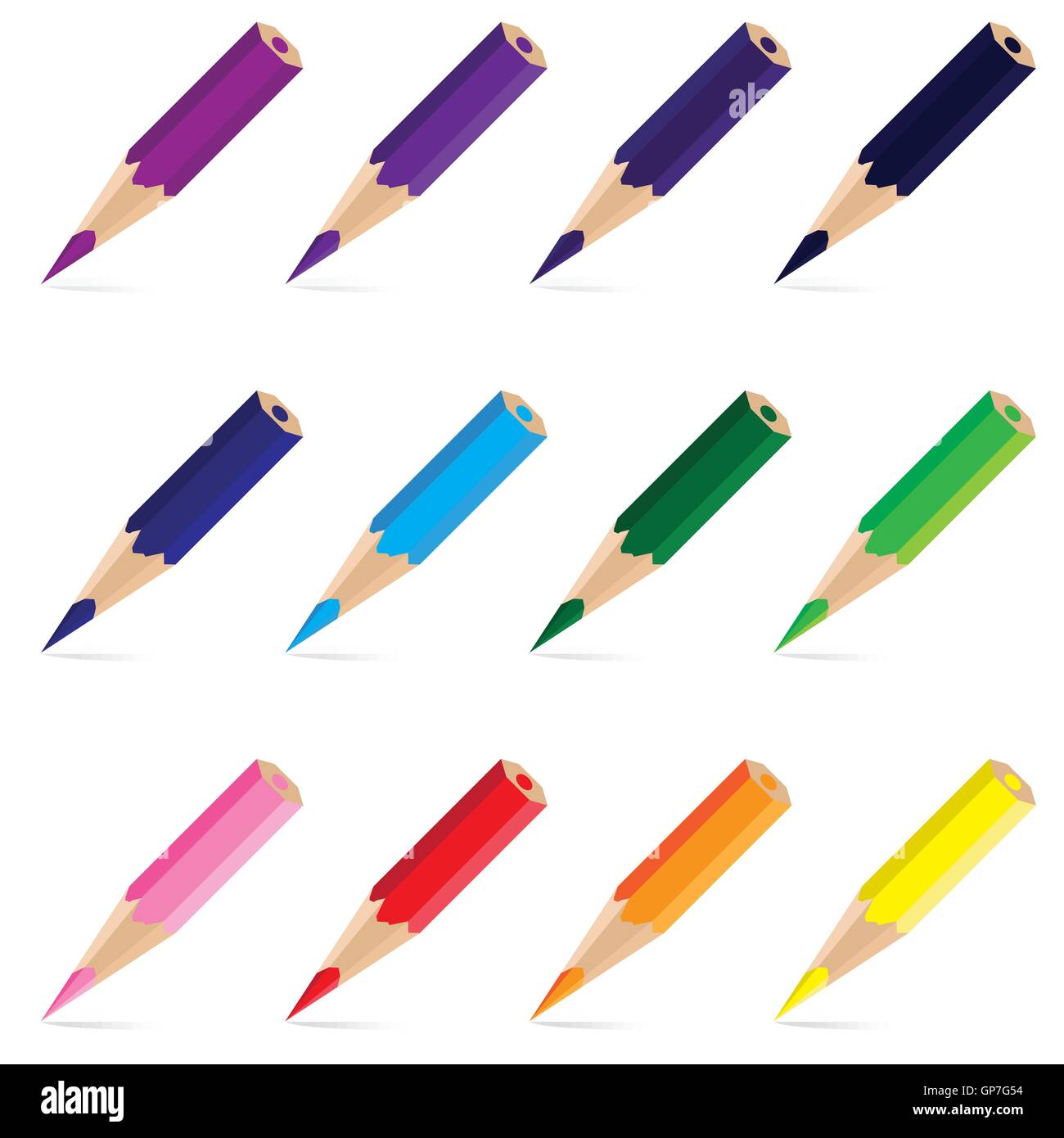 Bleistift, Vektor, Farbe, Illustration, Satz, weiß, blau, Büro, Design, grün, Hintergrund, Kunst, gelb, bunt, Holz, Objekt, s Stock Vektor