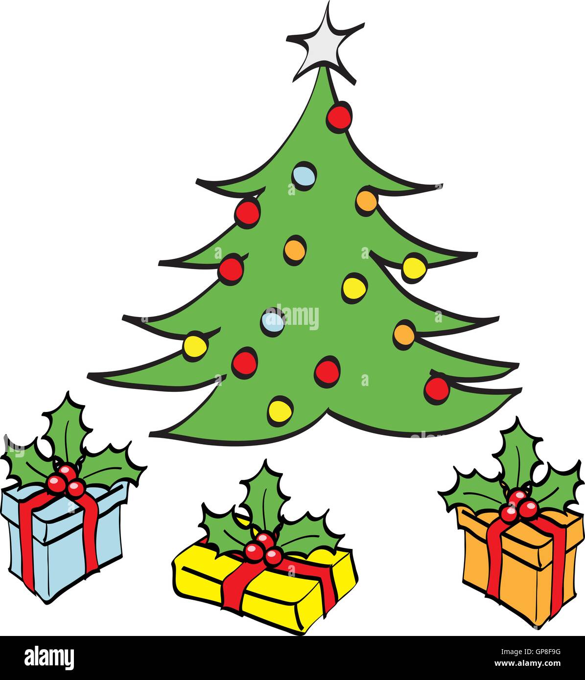 Weihnachtsbaum Und Geschenke Cartoon Stock Vektorgrafik Alamy