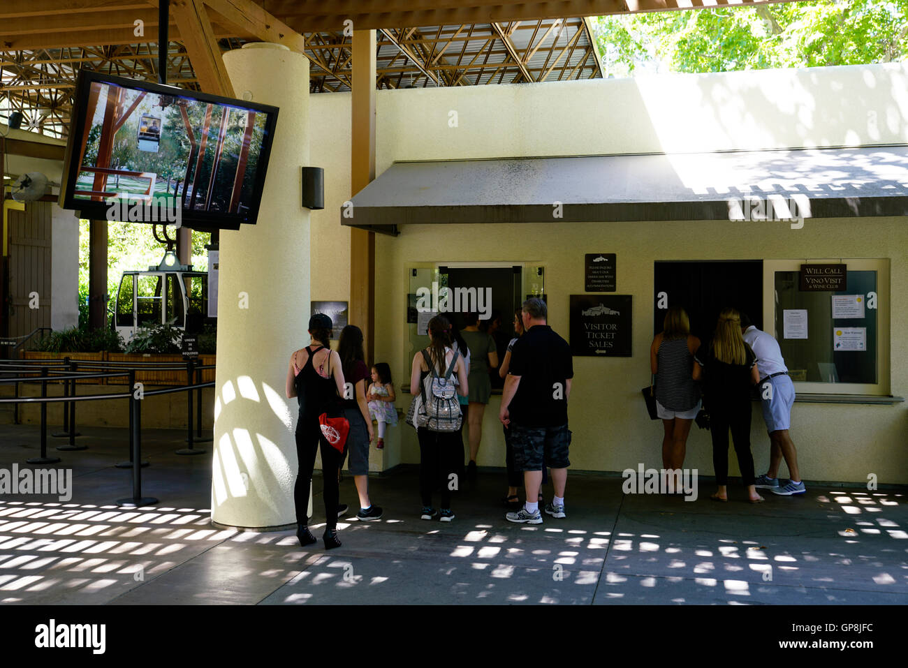 Tour-Kasse des Sterling Vineyards Weingut Weinprobe. Calistoga, Napa Valley.California,USA Stockfoto