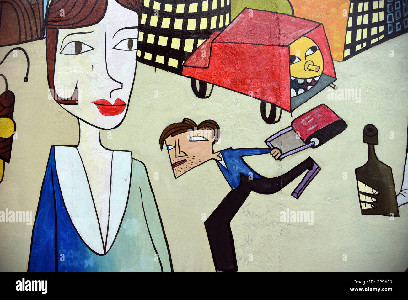 Berliner Mauer Graffiti Detail Cartoon Kunst erhalten Stockfoto