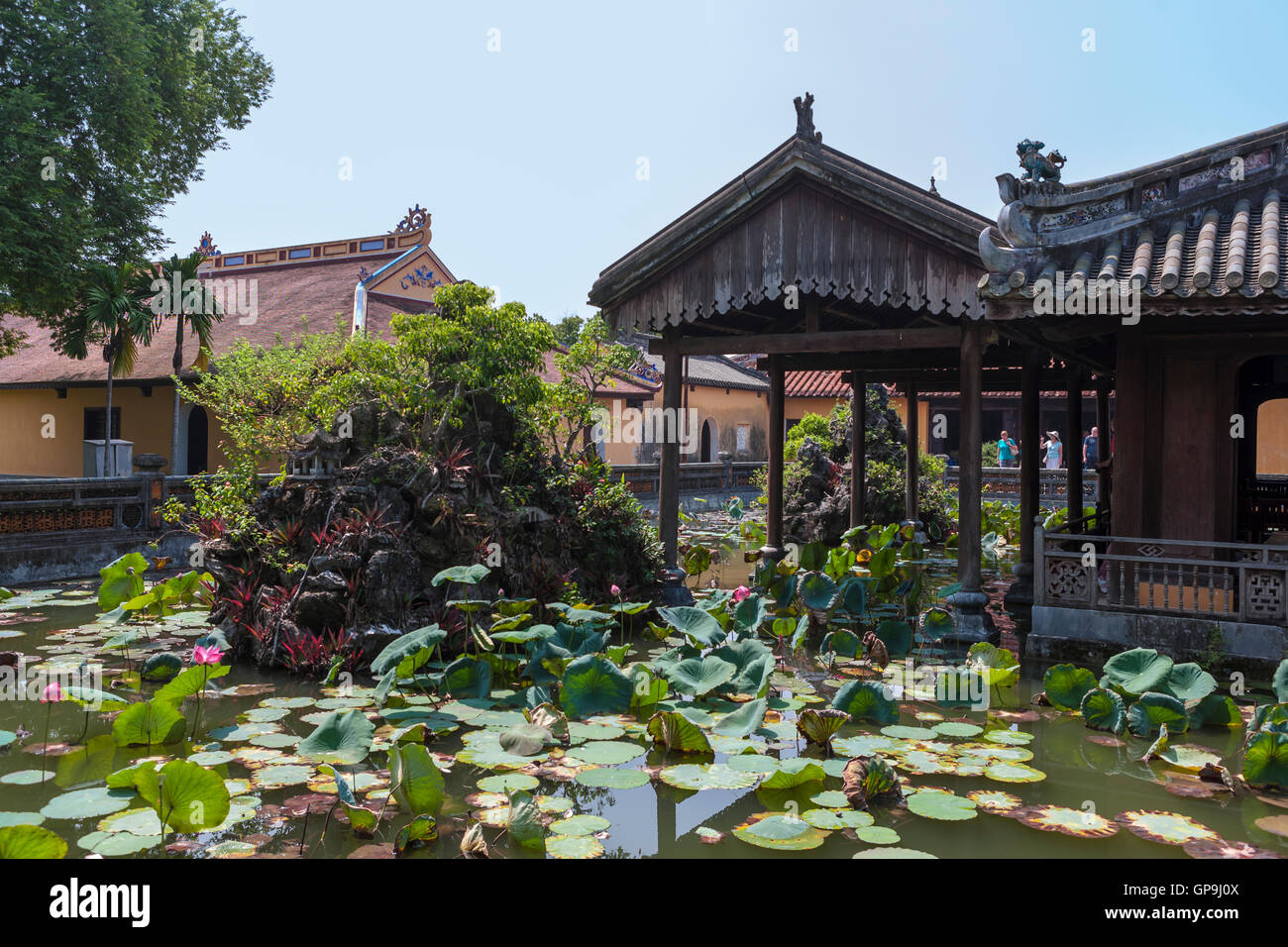 Lotus-Pool und Truong Du Pavillon, Dien Tho Palast, Kaiserstadt Hue, Vietnam Stockfoto