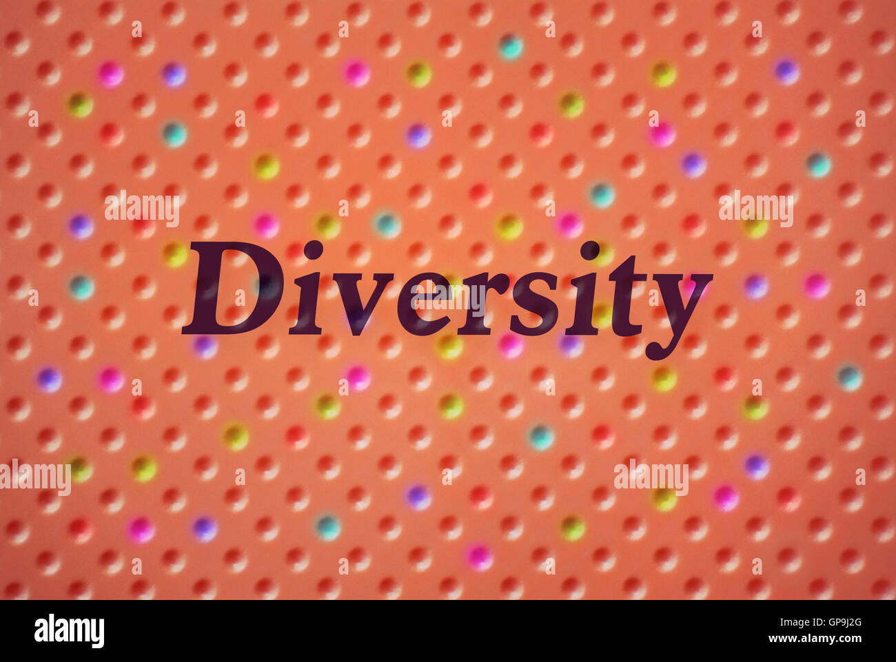 Wort-Vielfalt auf abstrakten Hintergrund mit bunten Bubbles geschrieben Stockfoto