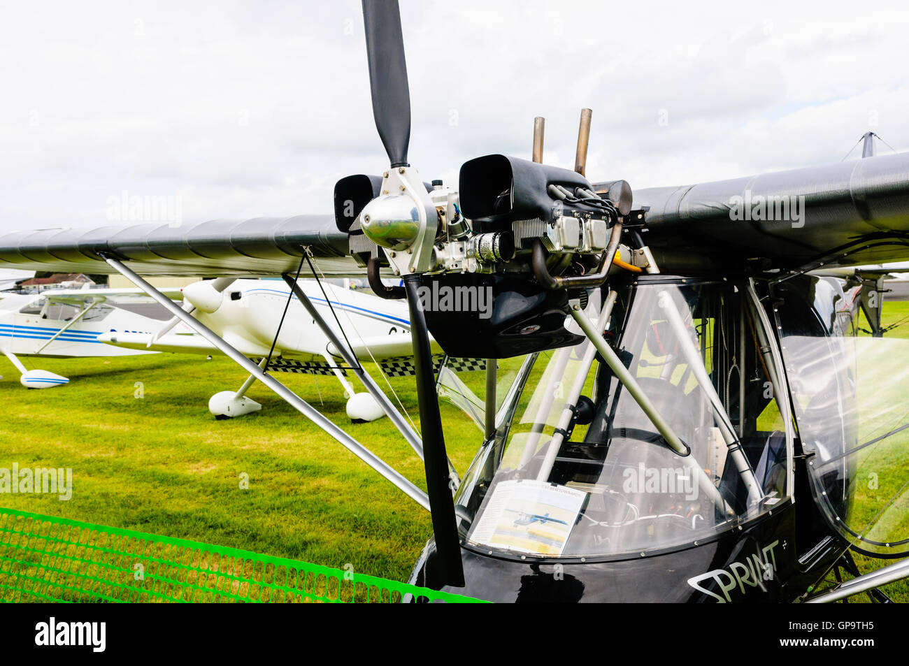 Jabiru 2200 4-Takt, flache vier luftgekühlte Flugmotor auf einem Thruster T600N Sprint-Ultraleichtflugzeug Stockfoto