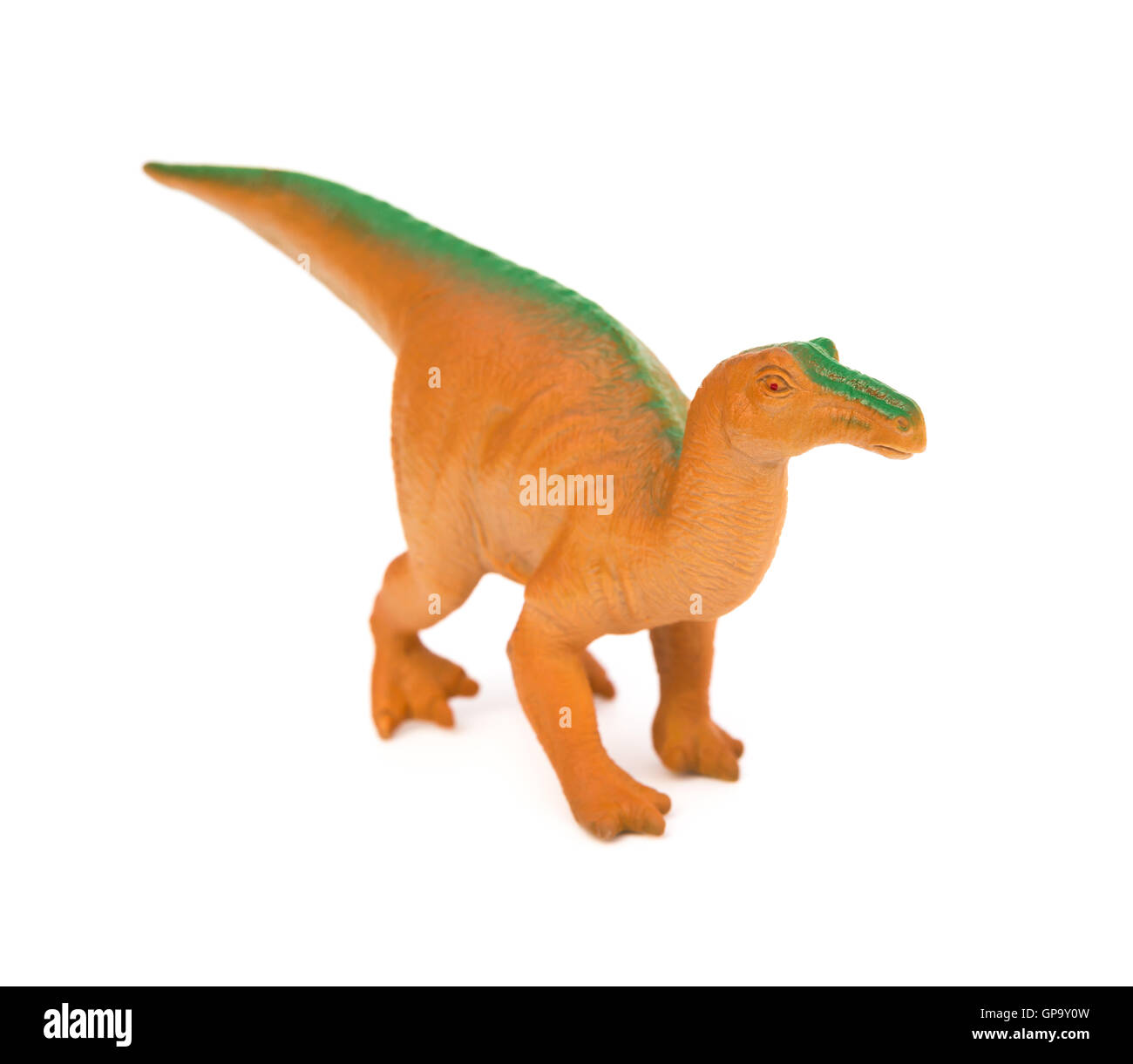 braune Kunststoff Dinosaurier Spielzeug auf weißem Hintergrund Stockfoto