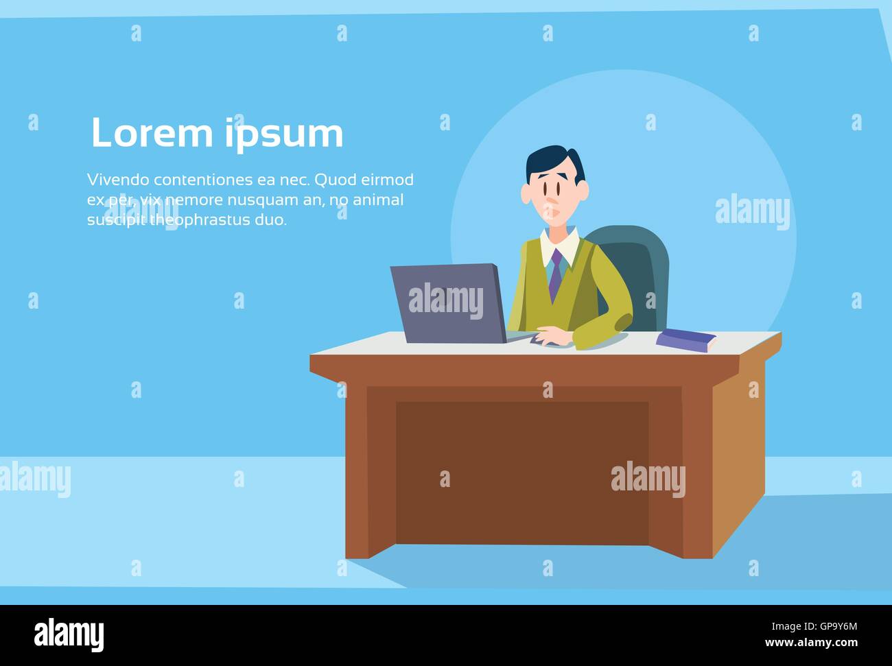 Business Mann Arbeitsplatz Geschäftsmann arbeiten mit Laptop Stock Vektor