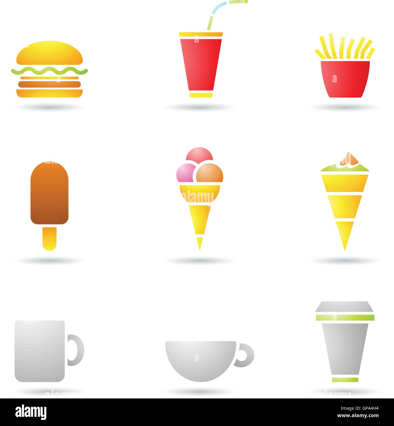 Vektor-Illustration von Eis, Kaffee und Fast Food icons Stock ...