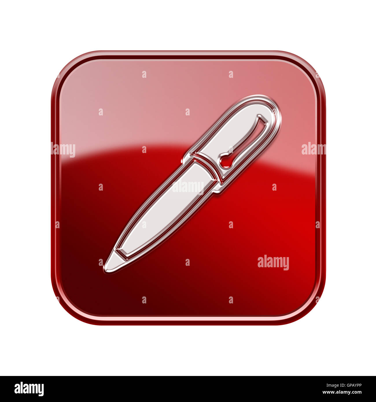 Stift-Symbol glänzend rot, isoliert auf weißem Hintergrund Stockfoto