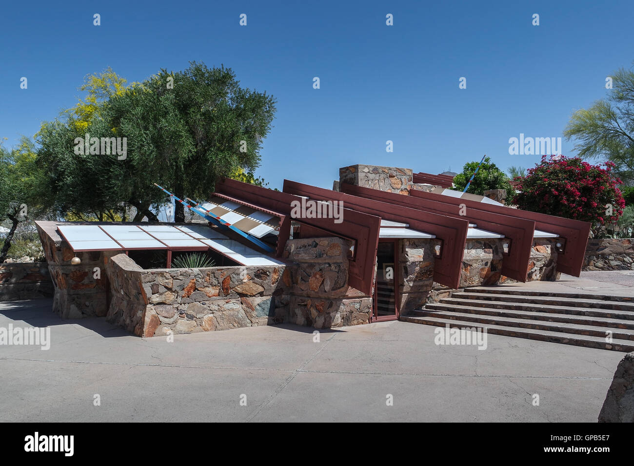 Frank Lloyd Wright School of Architecture, Taliesin West befindet sich am Boulevard von Frank Lloyd Wright in Scottsdale, Arizona, Stockfoto