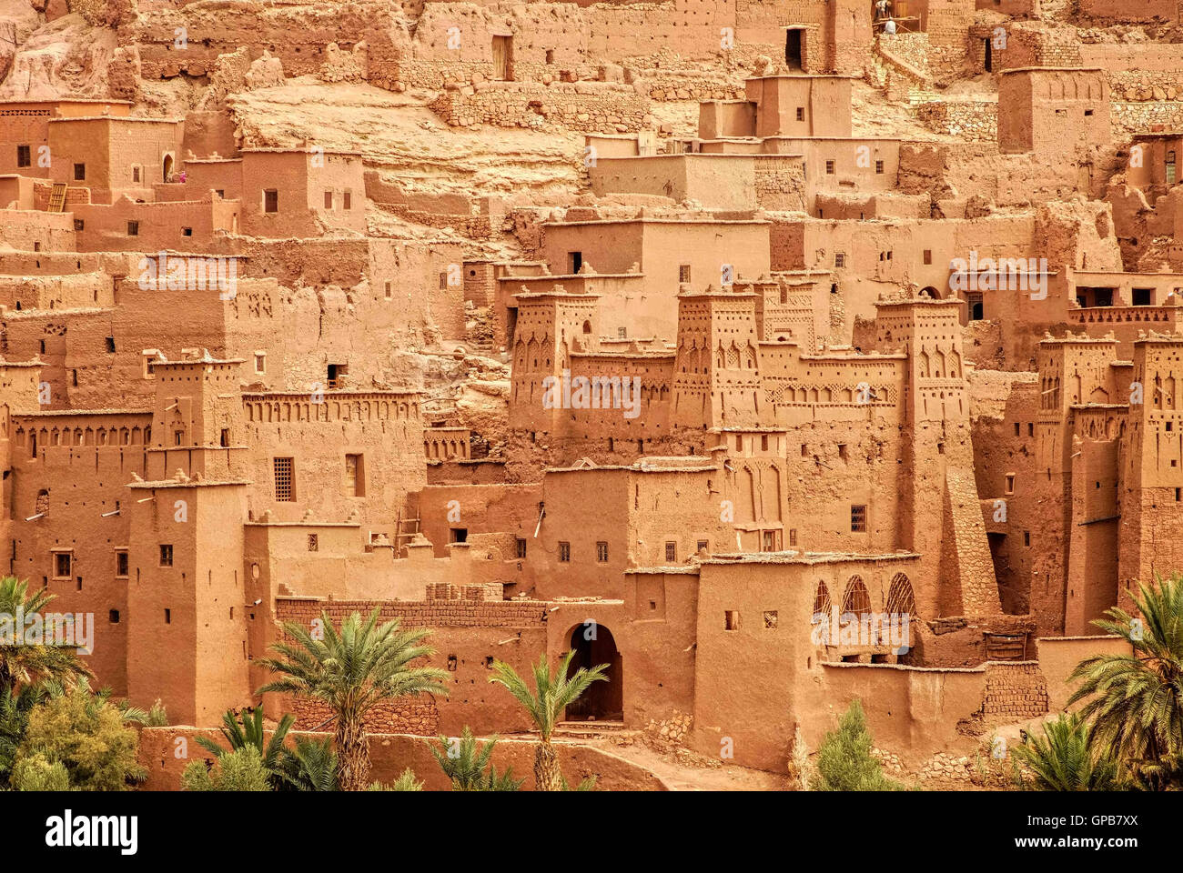 Detailansicht des Tons Kasbah Ait Benhaddou in Marokko Stockfoto