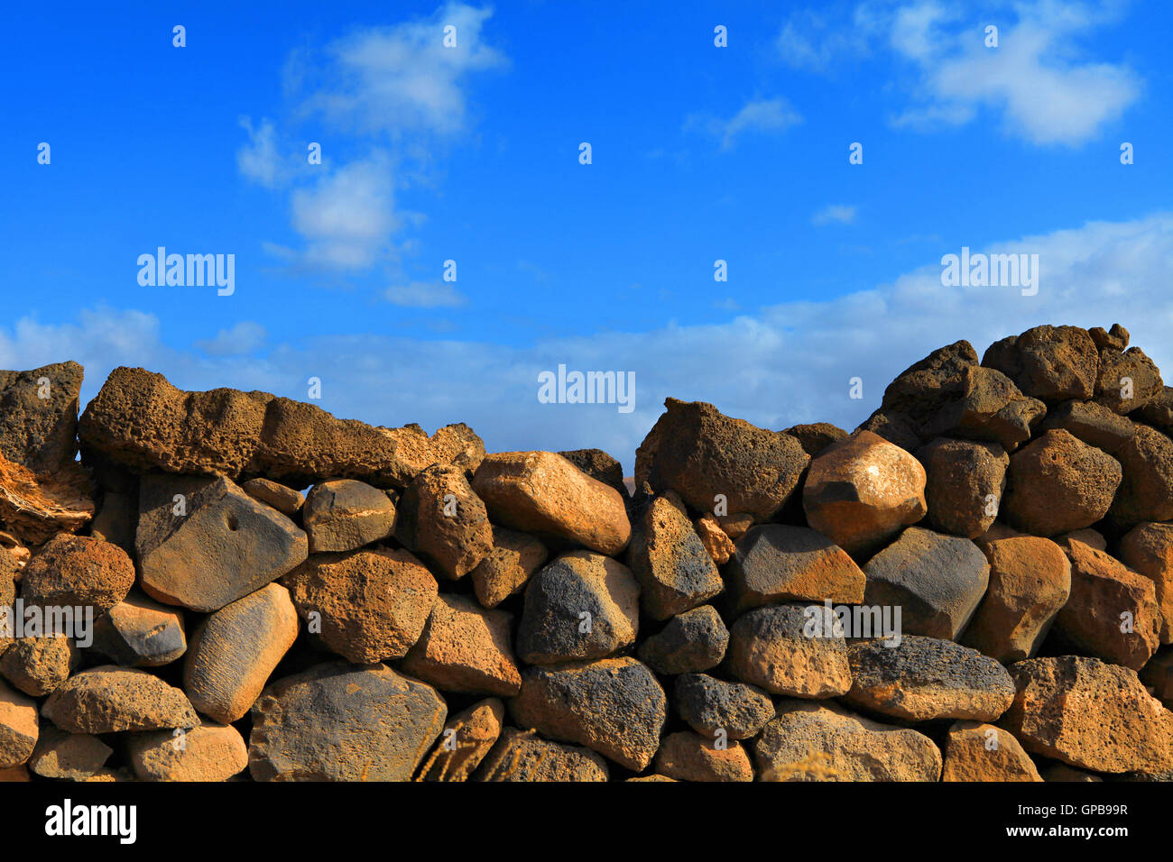 Alte Steinmauer in Fuerteventura, Kanarische Inseln, Spanien Stockfoto