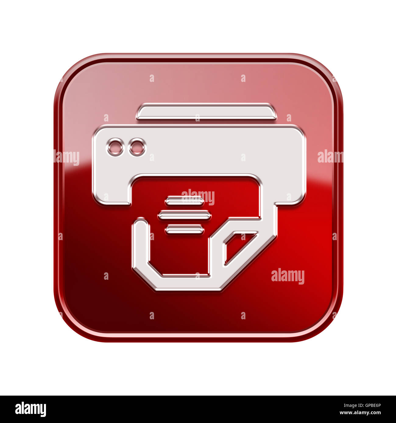 Drucker-Symbol rot, isoliert auf weißem Hintergrund Stockfoto