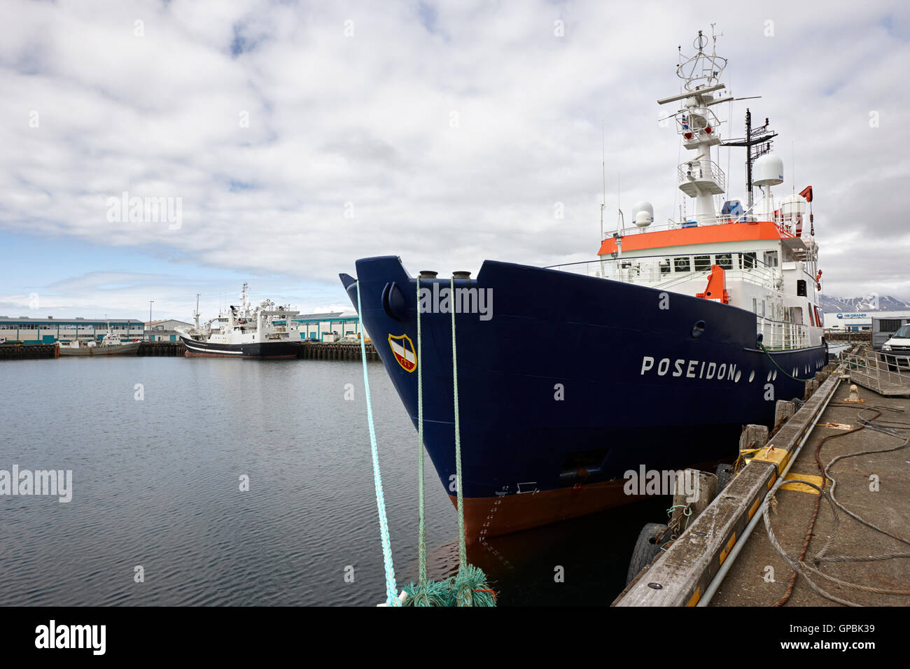 Umfrage-Forschungsschiff RV Poseidon Reykjavik Harbour Island Stockfoto