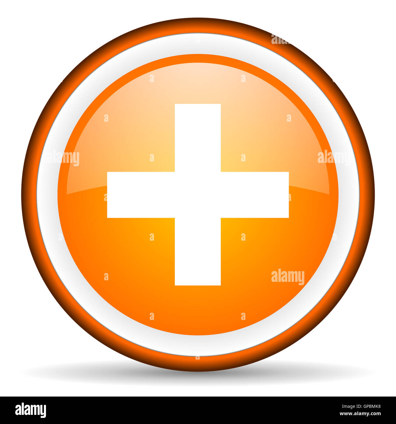 Notfall orange glänzend Kreissymbol auf weißem Hintergrund Stockfoto