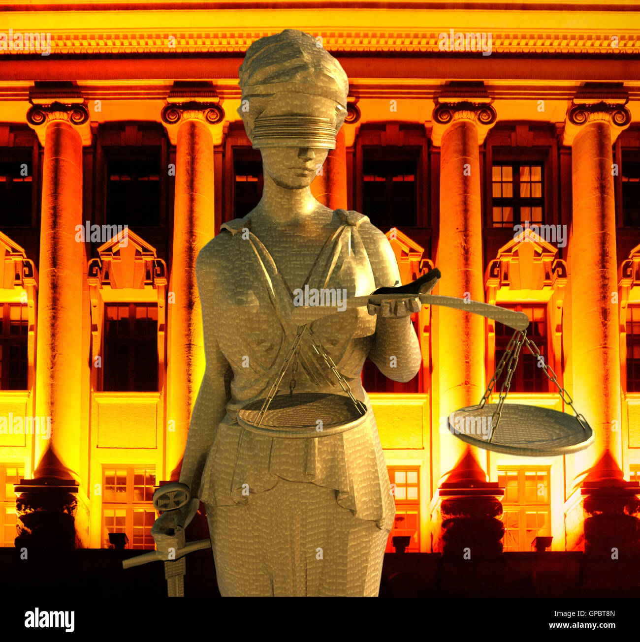 Themis vor Gericht Stockfoto