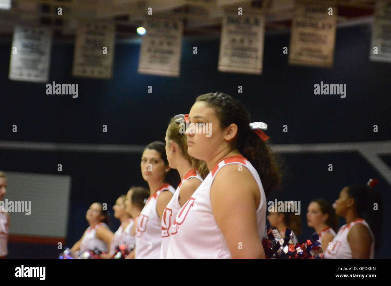 Jubeln Sie Staats-und Regierungschefs auf ein sportliches Ereignis auf Robert Morris Stockfoto