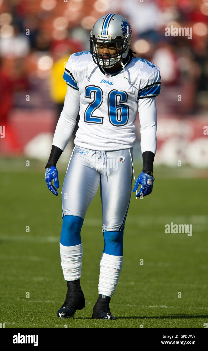 27. Dezember 2009; San Francisco, CA, USA;  Detroit Lions Sicherheit Louis Delmas (26) im ersten Quartal gegen die San Francisco 49ers im Candlestick Park. San Francisco besiegt Detroit 20-6. Stockfoto