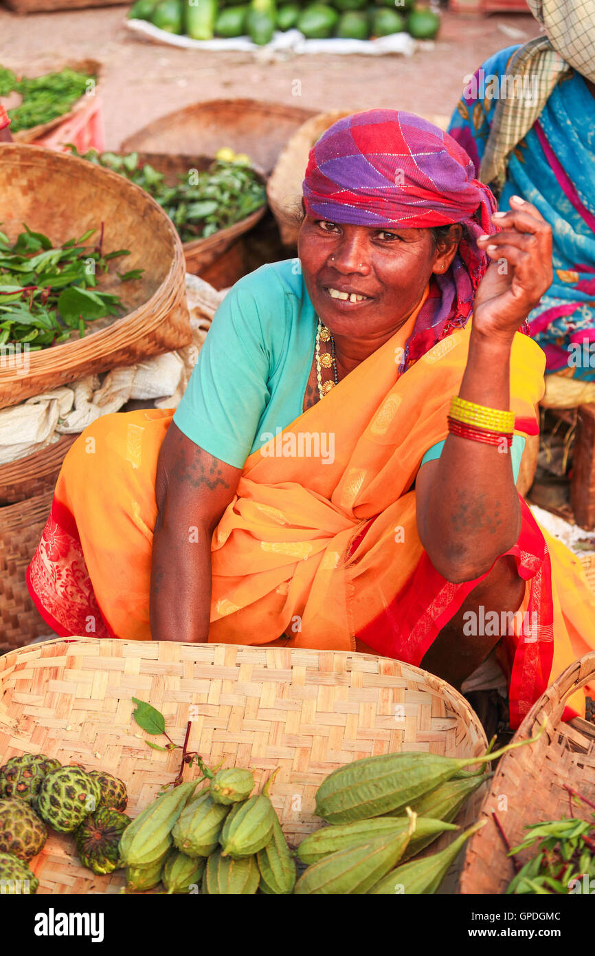 Indianerin Haat Markt, Bastar, Chhattisgarh, Indien, Asien Stockfoto