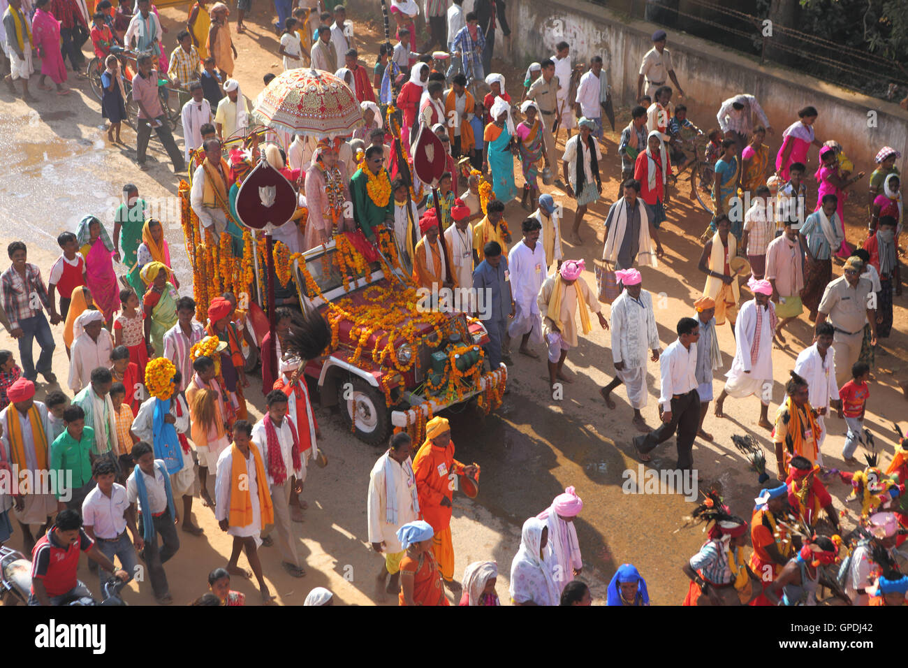 König führt dussehra Festival Prozession, Jagdalpur, Bastar, Chhattisgarh, Indien, Asien Stockfoto