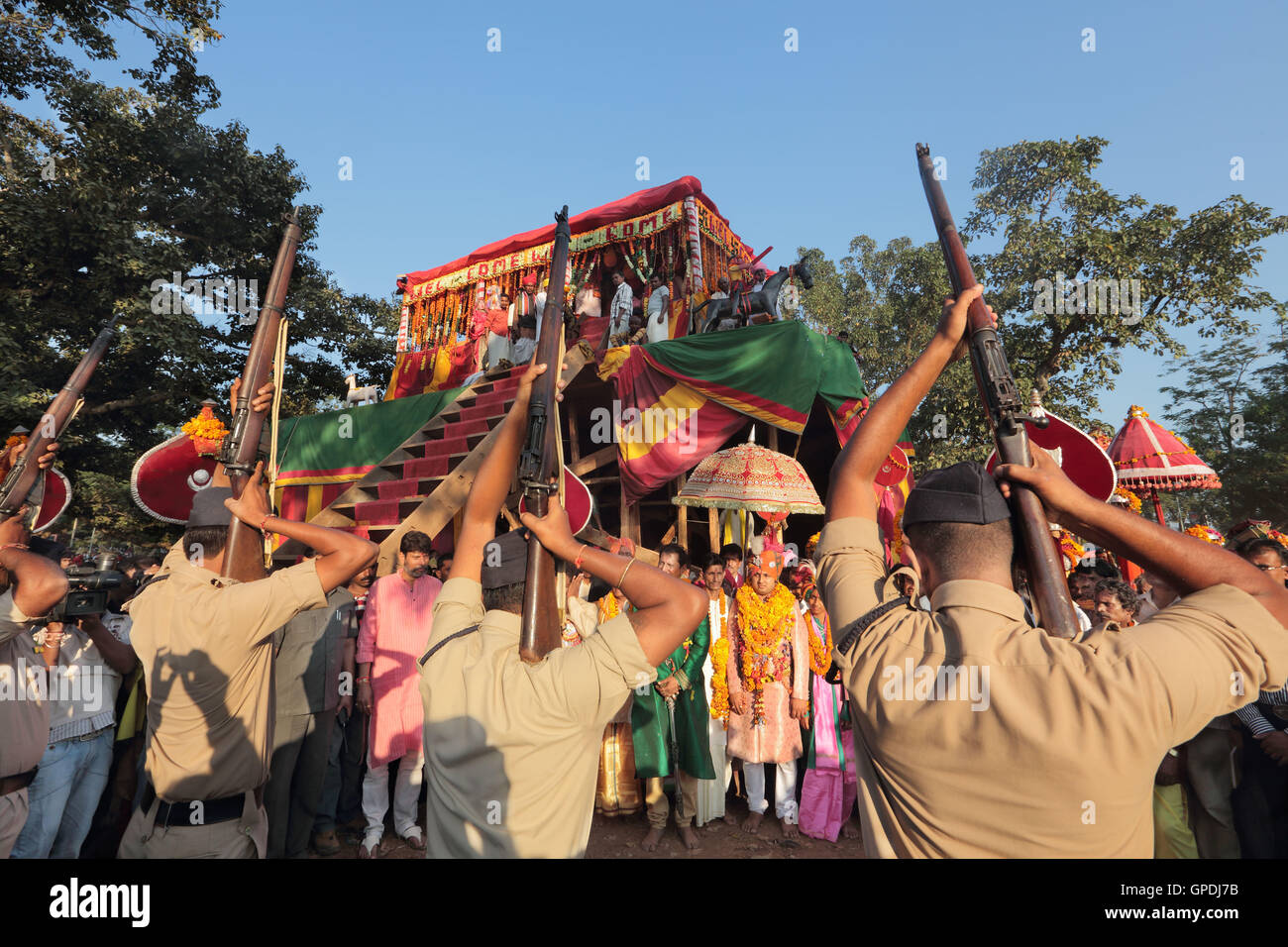 König in dussehra Festival Prozession, Jagdalpur, Bastar, Chhattisgarh, Indien, Asien Stockfoto