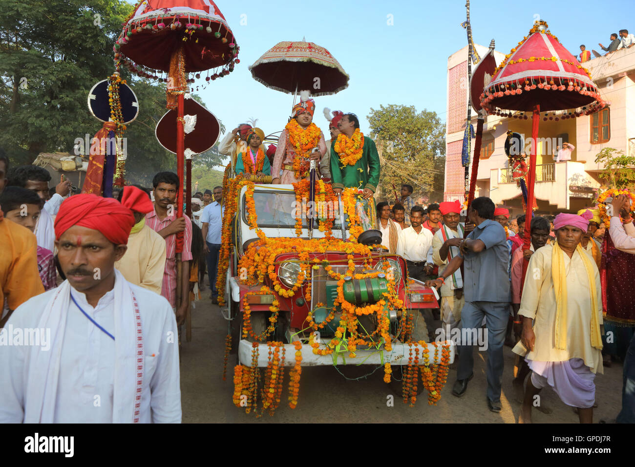 König führt dussehra Festival Prozession, Jagdalpur, Bastar, Chhattisgarh, Indien, Asien Stockfoto