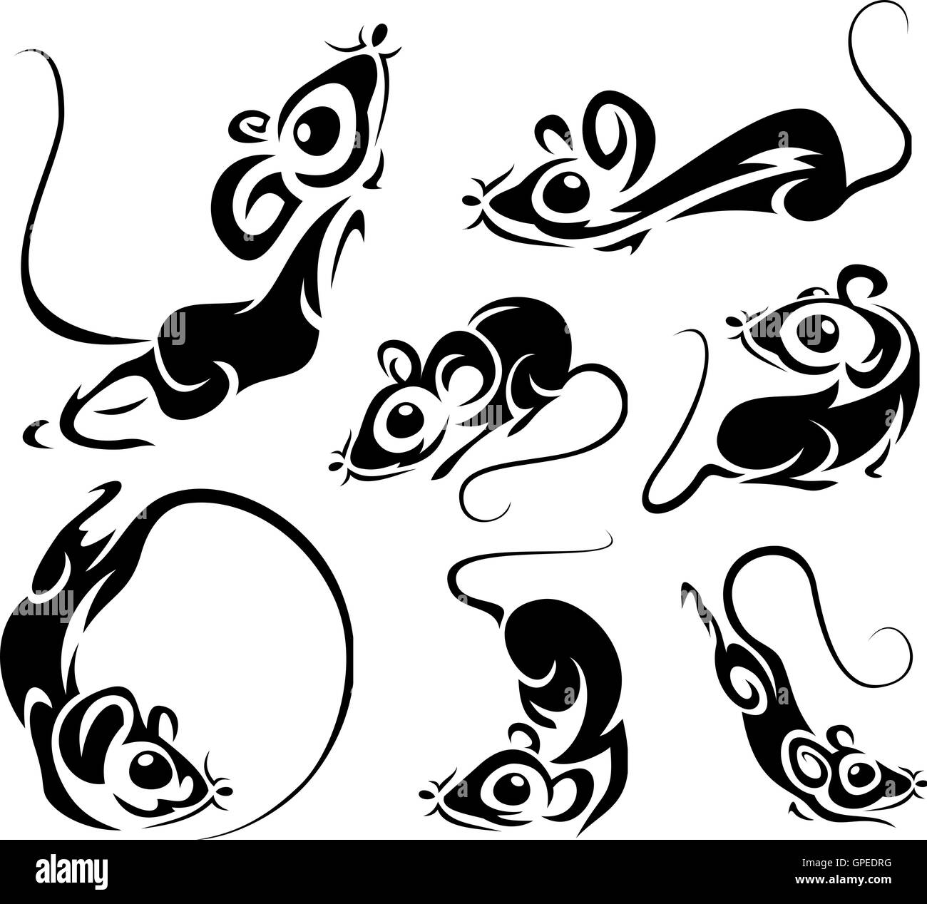 Satz von niedlichen schwarze Mäuse. Vektor-Illustrationen. Stockfoto