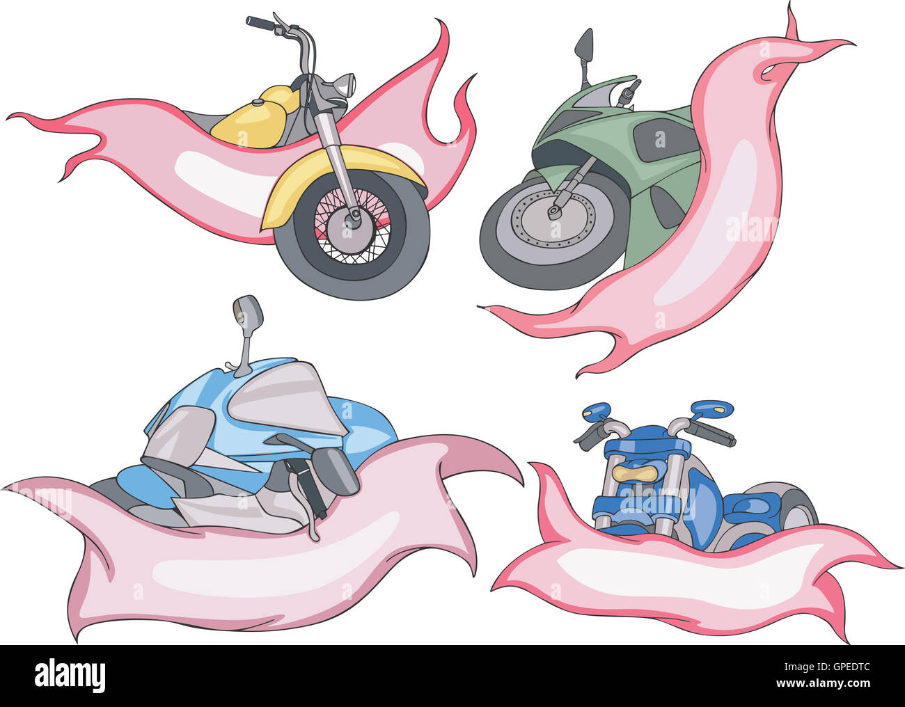 Reihe von abstrakten No-Marke Motorrad Vorlagen mit roten und rosa Bändern. Vektor-Illustrationen. Stockfoto