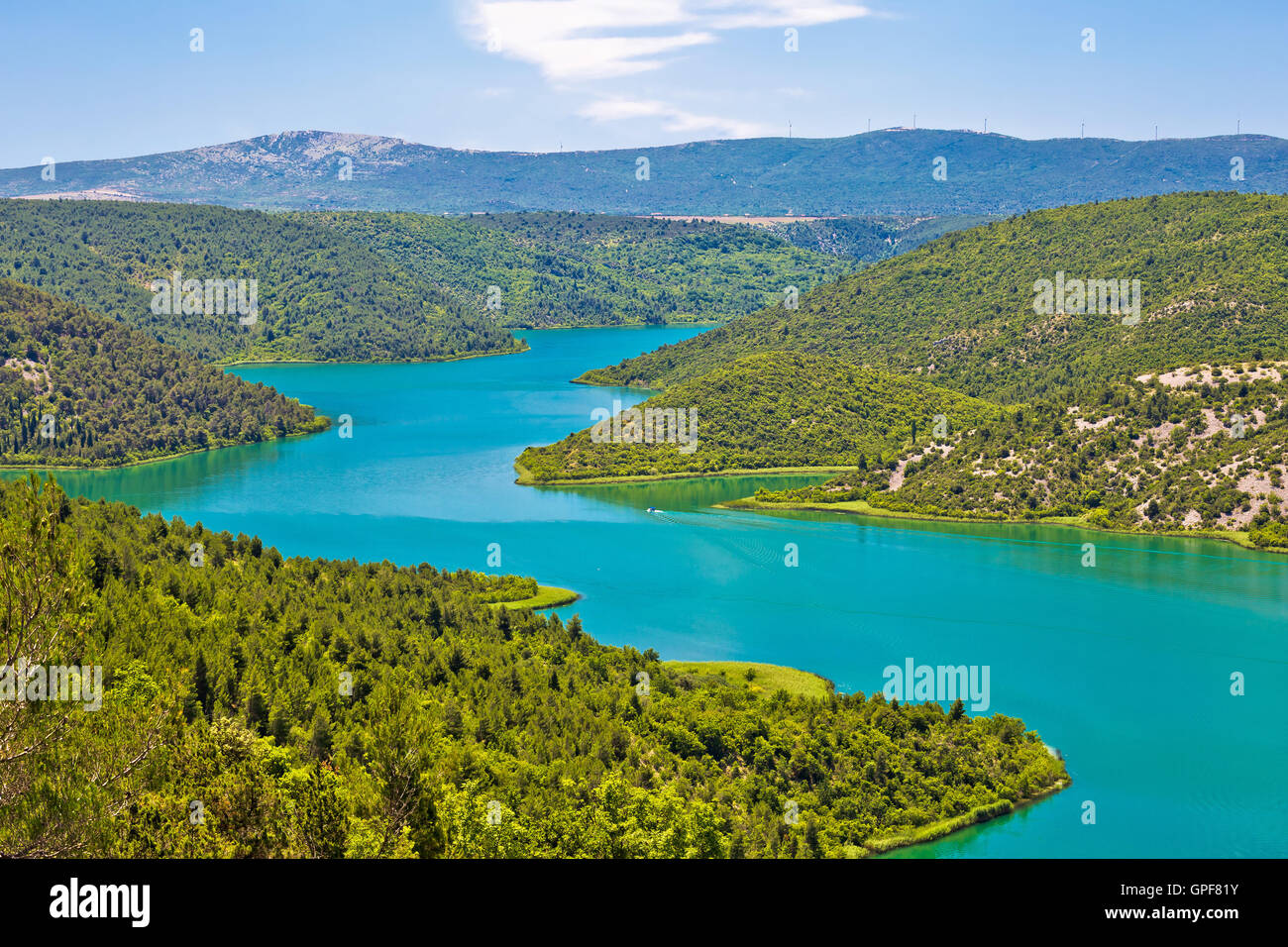 Krka Nationalpark Flussblick, innere Dalmatien, Kroatien Stockfoto