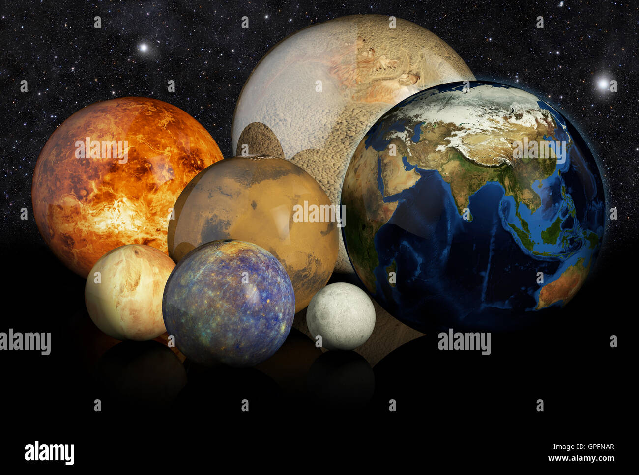 3D Planeten Erde, Mond, Jupiter, Pluton, Mars, Merkur, auf 