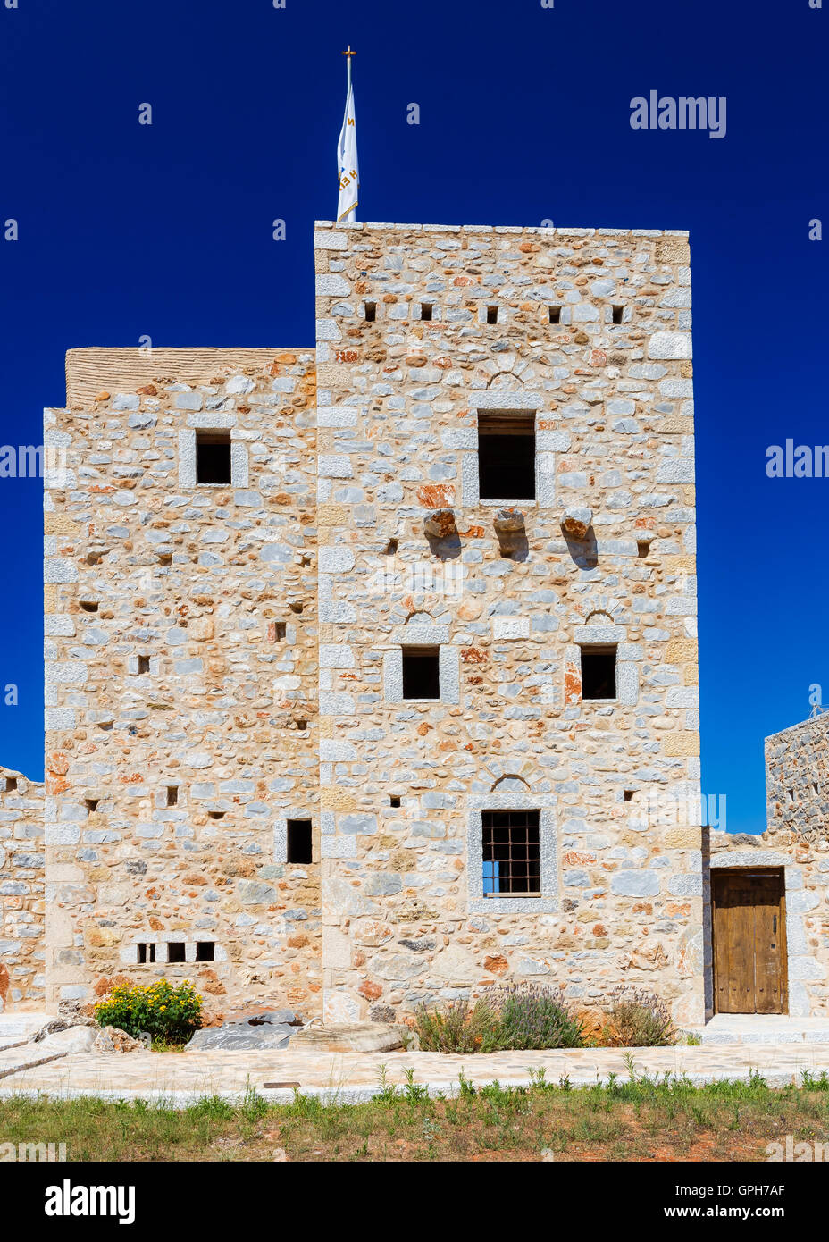 Traditionellen Stil Architektur Gebäude in der Nähe von Stoupa, Mani, Messenien, Griechenland Stockfoto
