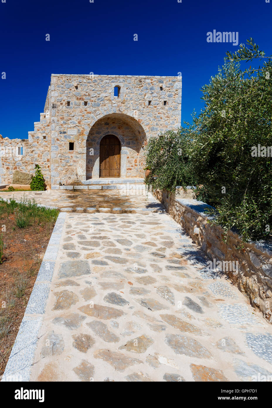 Traditionellen Stil Architektur Gebäude in der Nähe von Stoupa, Mani, Messenien, Griechenland Stockfoto